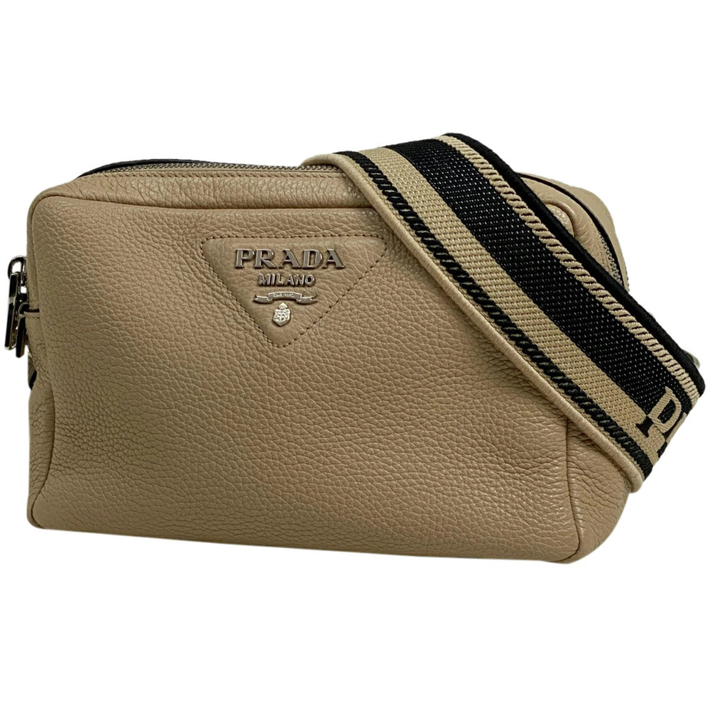 Prada Logo Shoulder Bag Crossbody Leather Beige